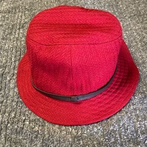 SCALA Red WOOL Blend Leather Trim Fedora Hat